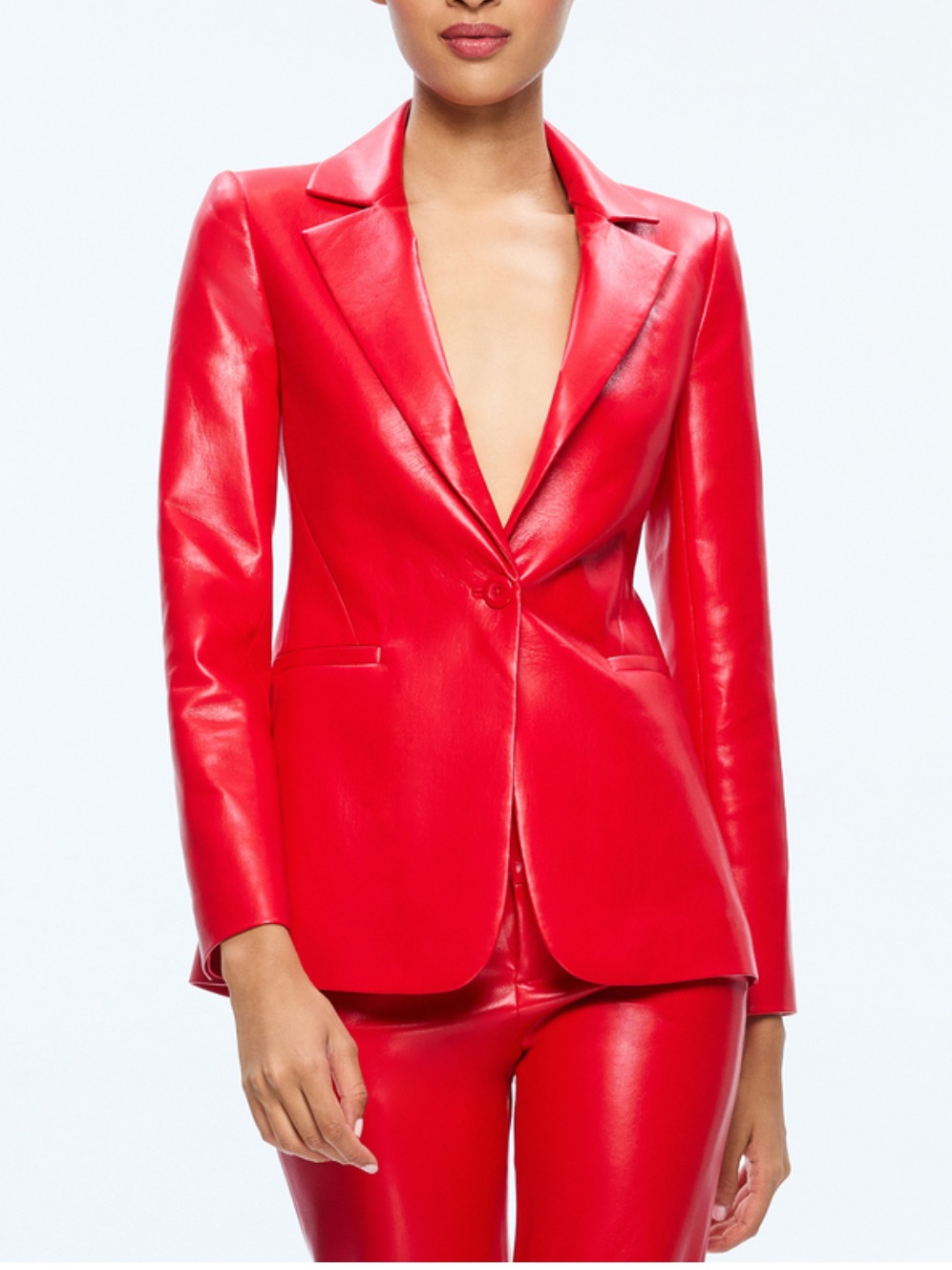 Alice+Olivia Red Vegan Leather Blazer Jacket Size 4 Mrsp $465